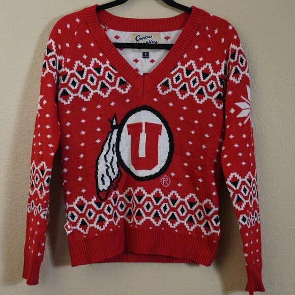 University of Utah V neck Ugly Christmas Sweater S Campus Specialties Utes - Picture 1 of 8